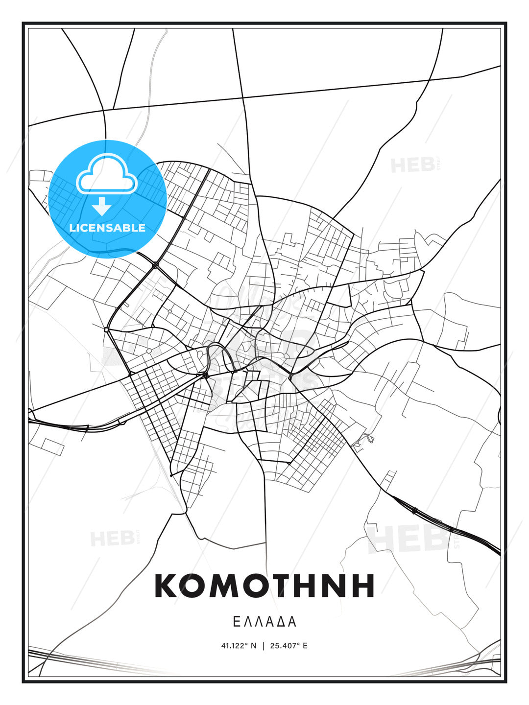ΚΟΜΟΤΗΝΗ / Komotini, Greece, Modern Print Template in Various Formats - HEBSTREITS Sketches