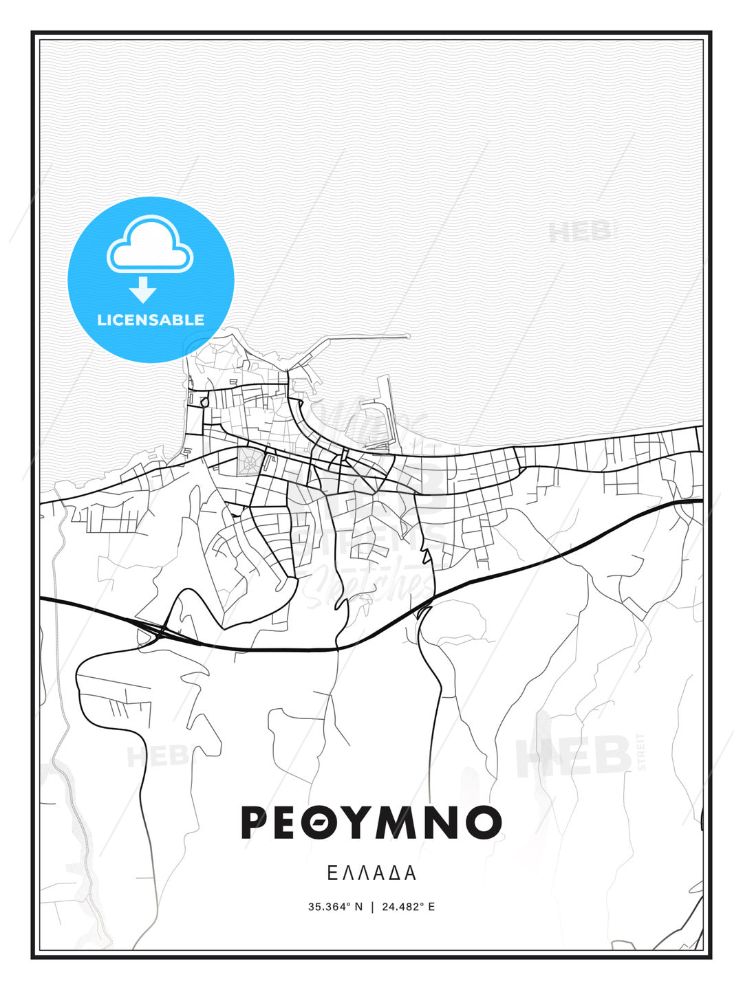 ΡΕΘΥΜΝΟ / Rethymno, Greece, Modern Print Template in Various Formats - HEBSTREITS Sketches