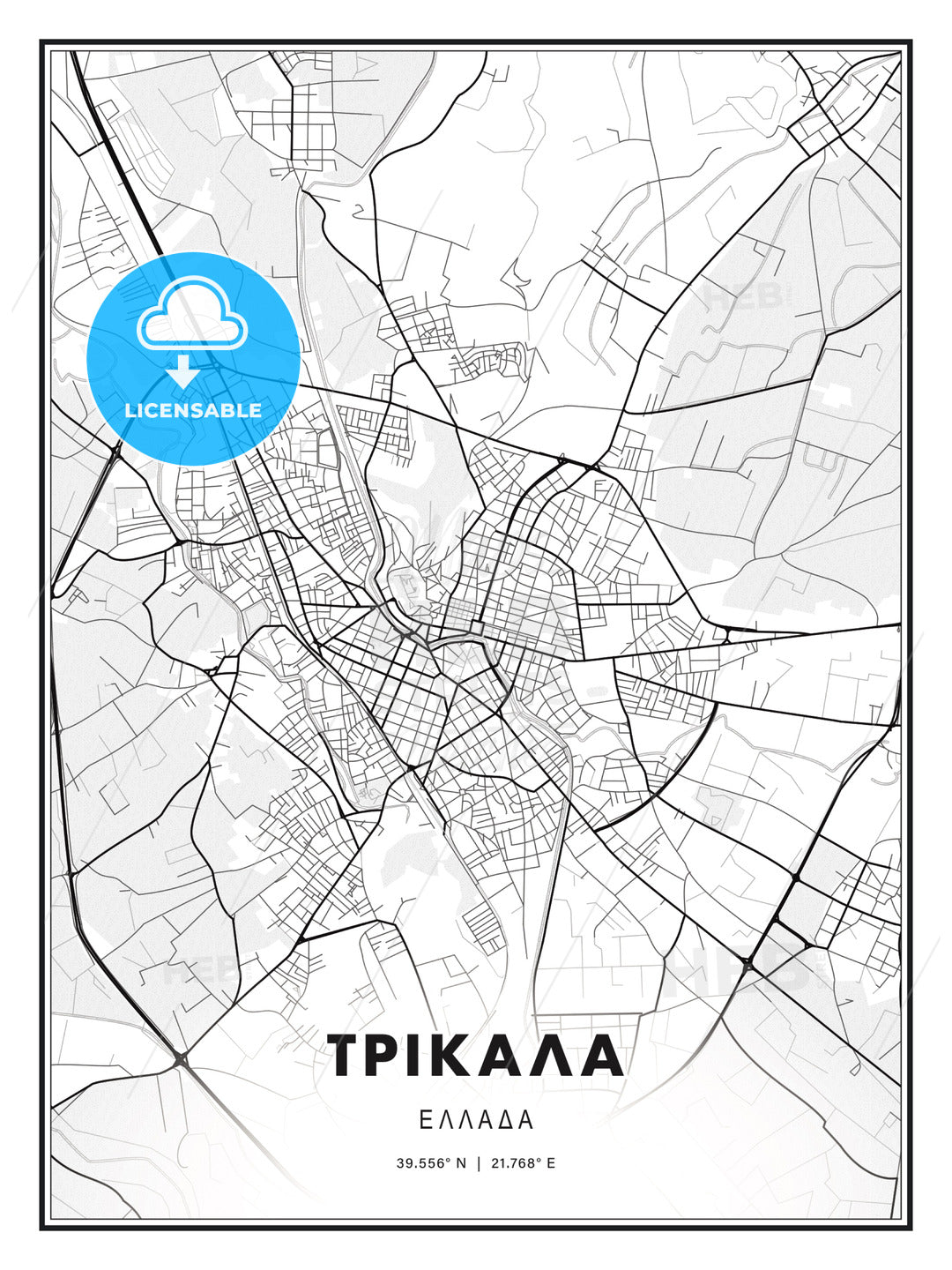 ΤΡΙΚΑΛΑ / Trikala, Greece, Modern Print Template in Various Formats - HEBSTREITS Sketches