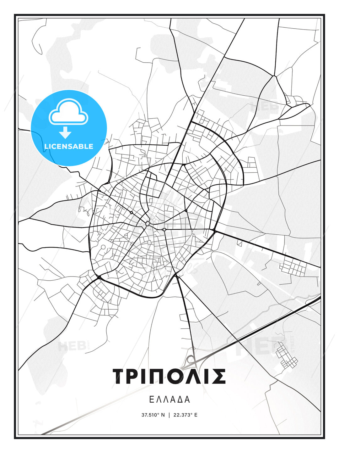 ΤΡΙΠΟΛΙΣ / Tripoli, Greece, Modern Print Template in Various Formats - HEBSTREITS Sketches