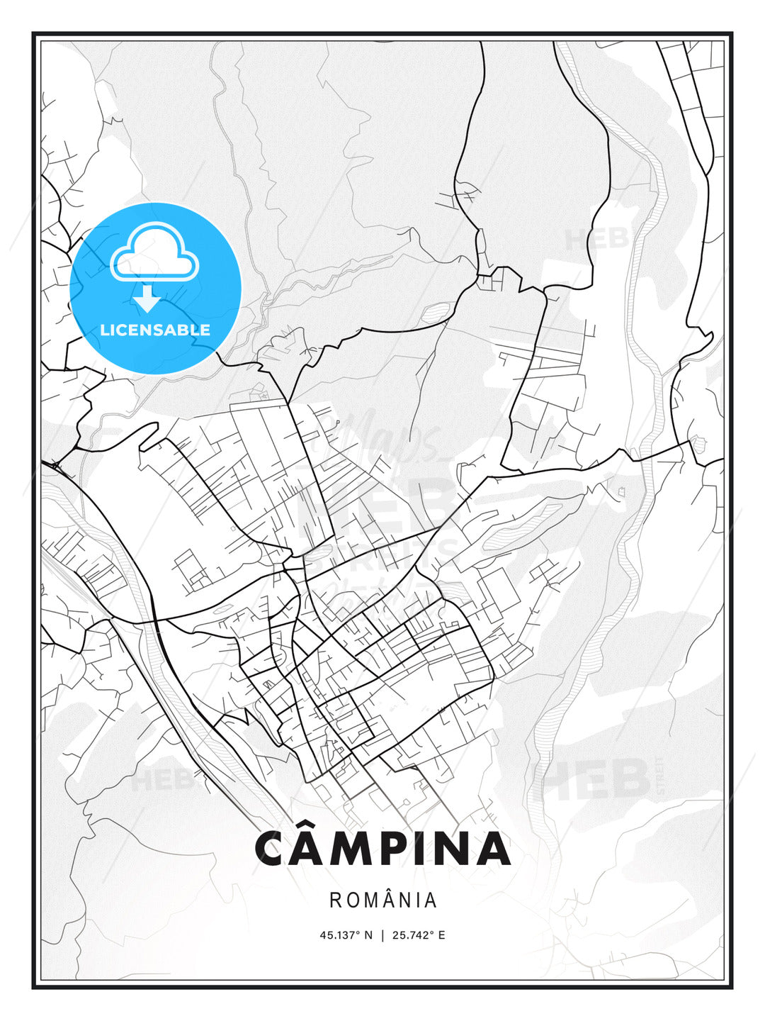 Câmpina, Romania, Modern Print Template in Various Formats - HEBSTREITS Sketches