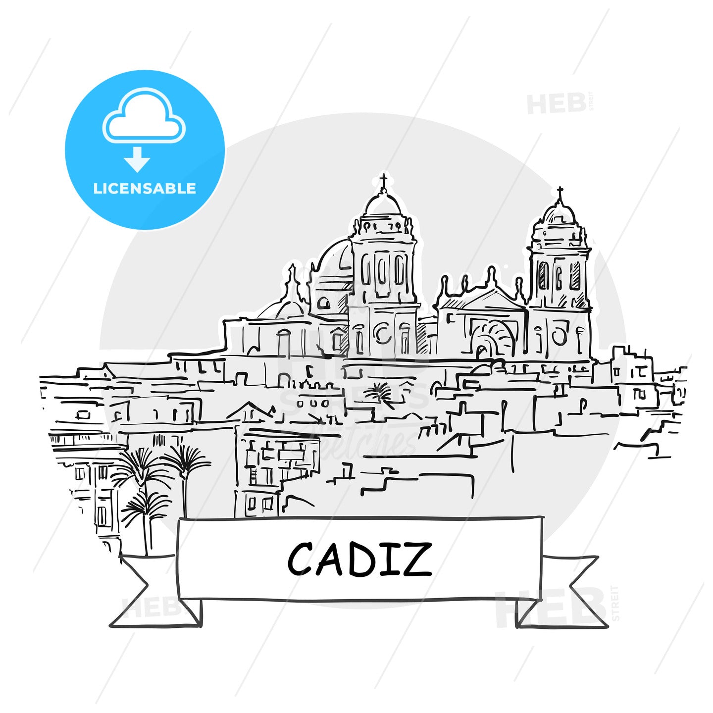 Cadiz hand-drawn urban vector sign – instant download