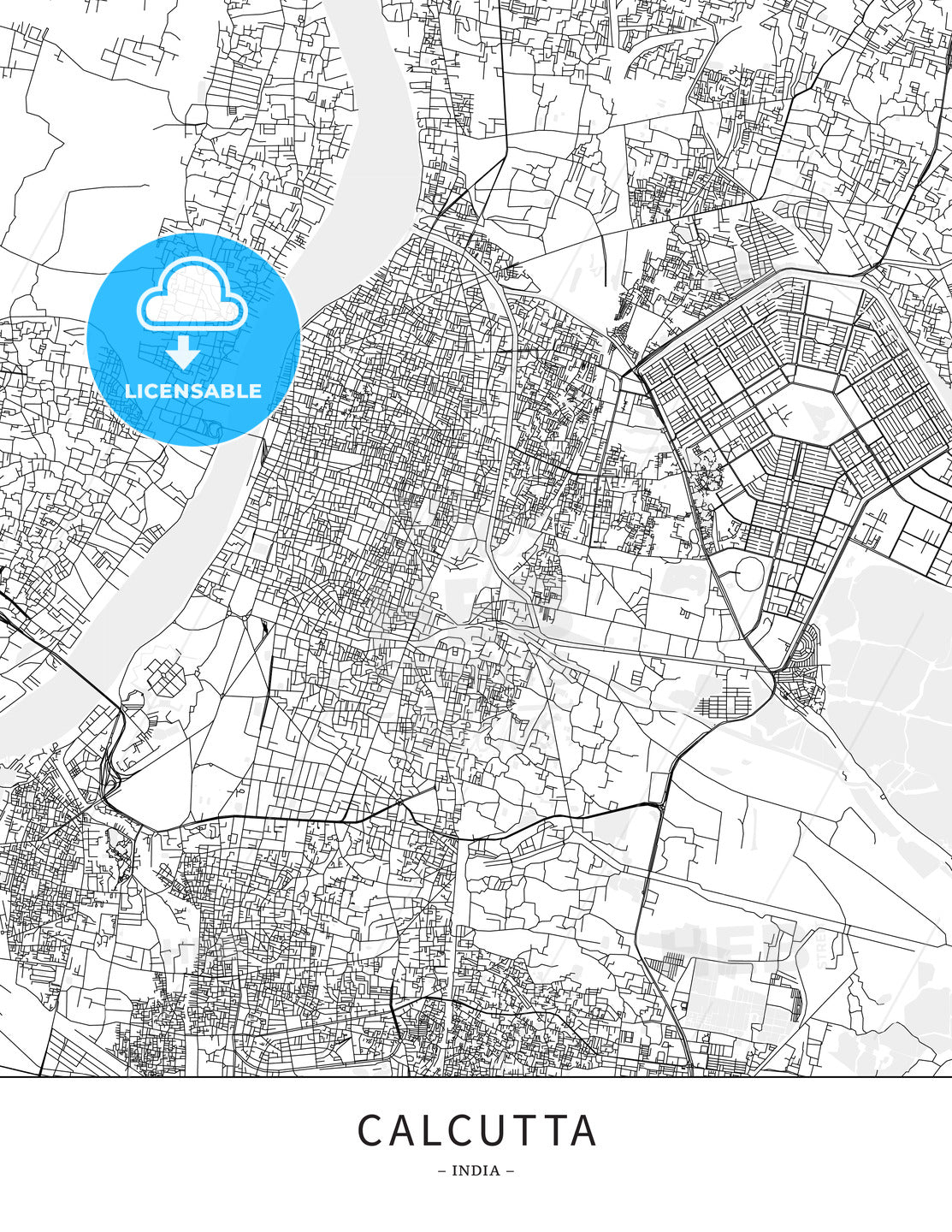 Calcutta, India, Map poster borderless print template - HEBSTREITS