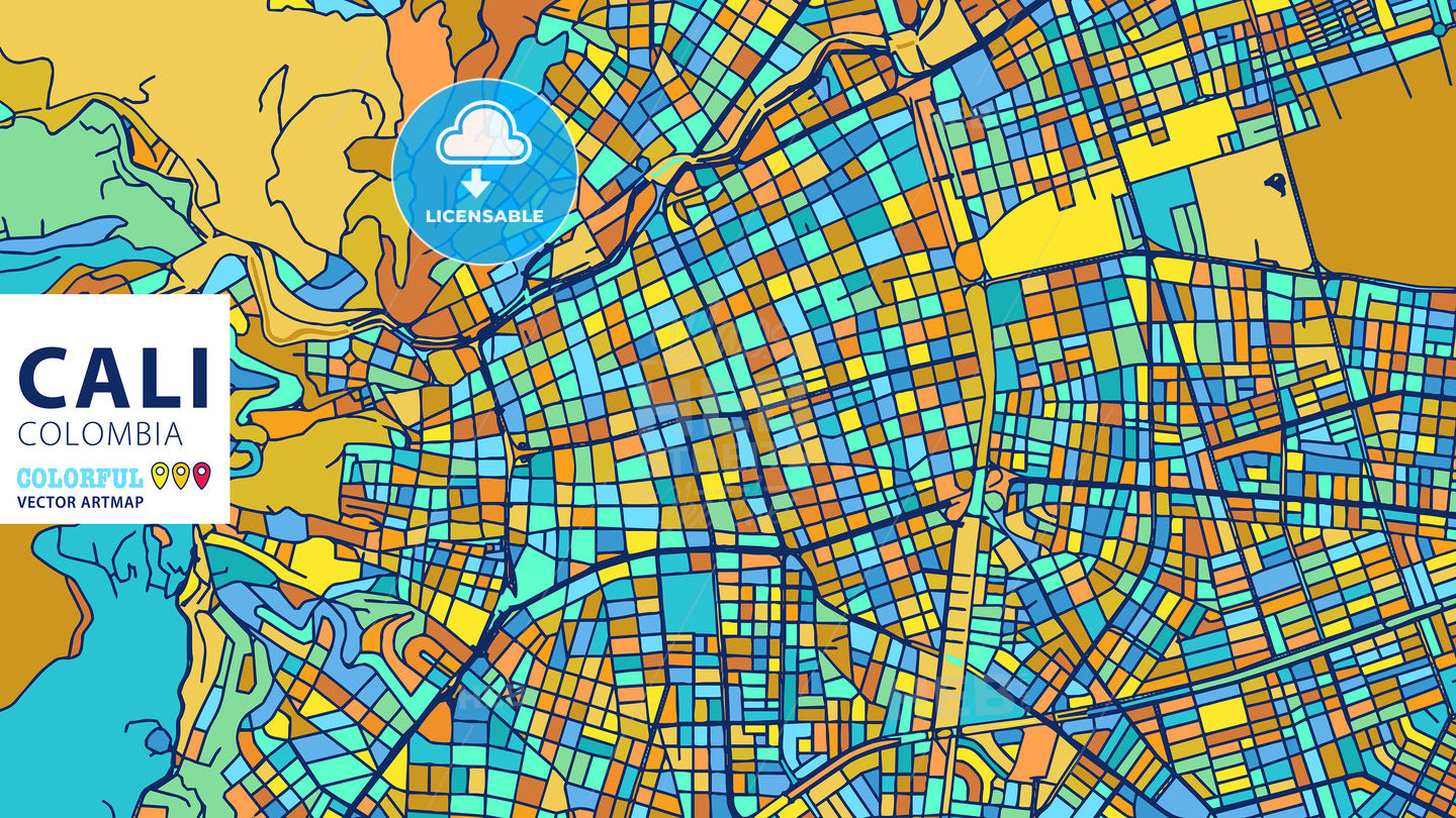 Cali, Colombia, Colorful Vector Artmap