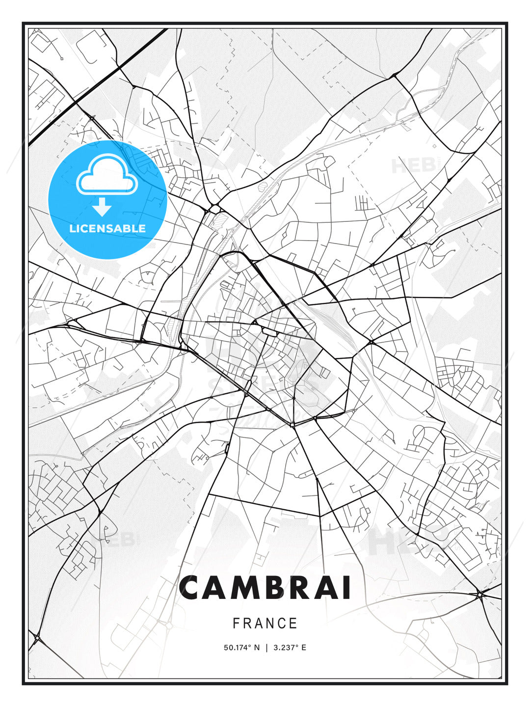 Cambrai, France, Modern Print Template in Various Formats - HEBSTREITS Sketches