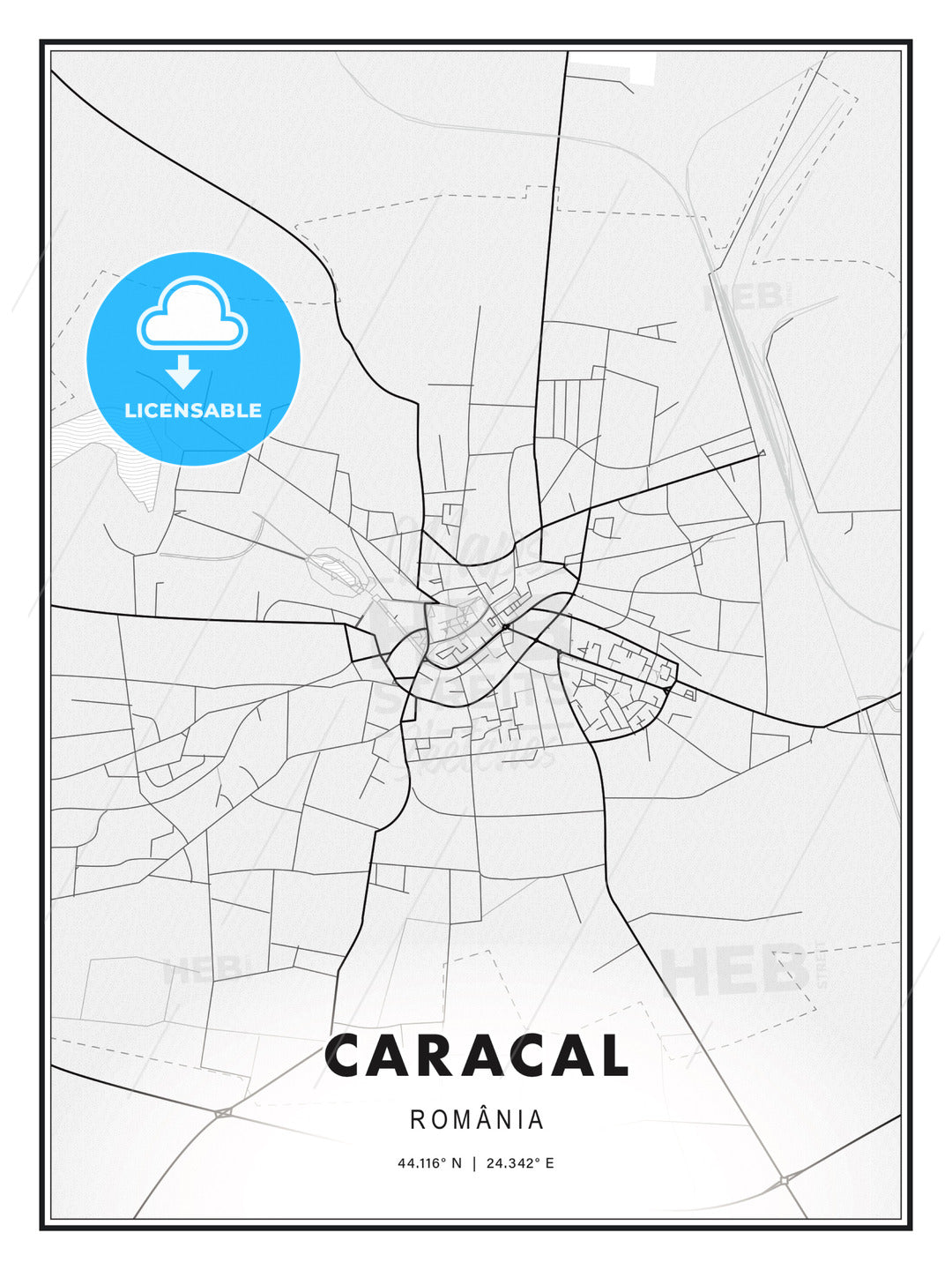Caracal, Romania, Modern Print Template in Various Formats - HEBSTREITS Sketches
