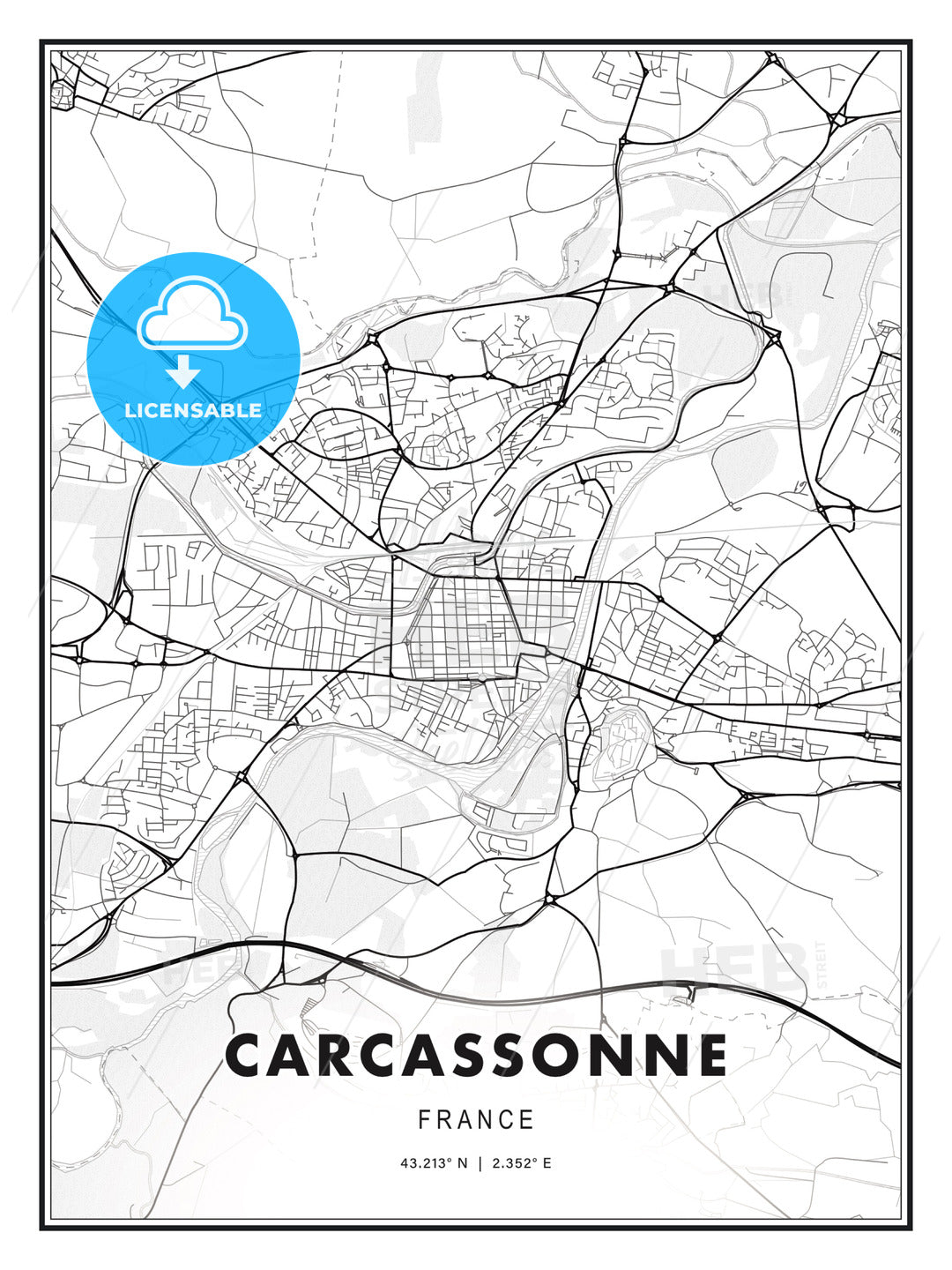 Carcassonne, France, Modern Map Print Template
