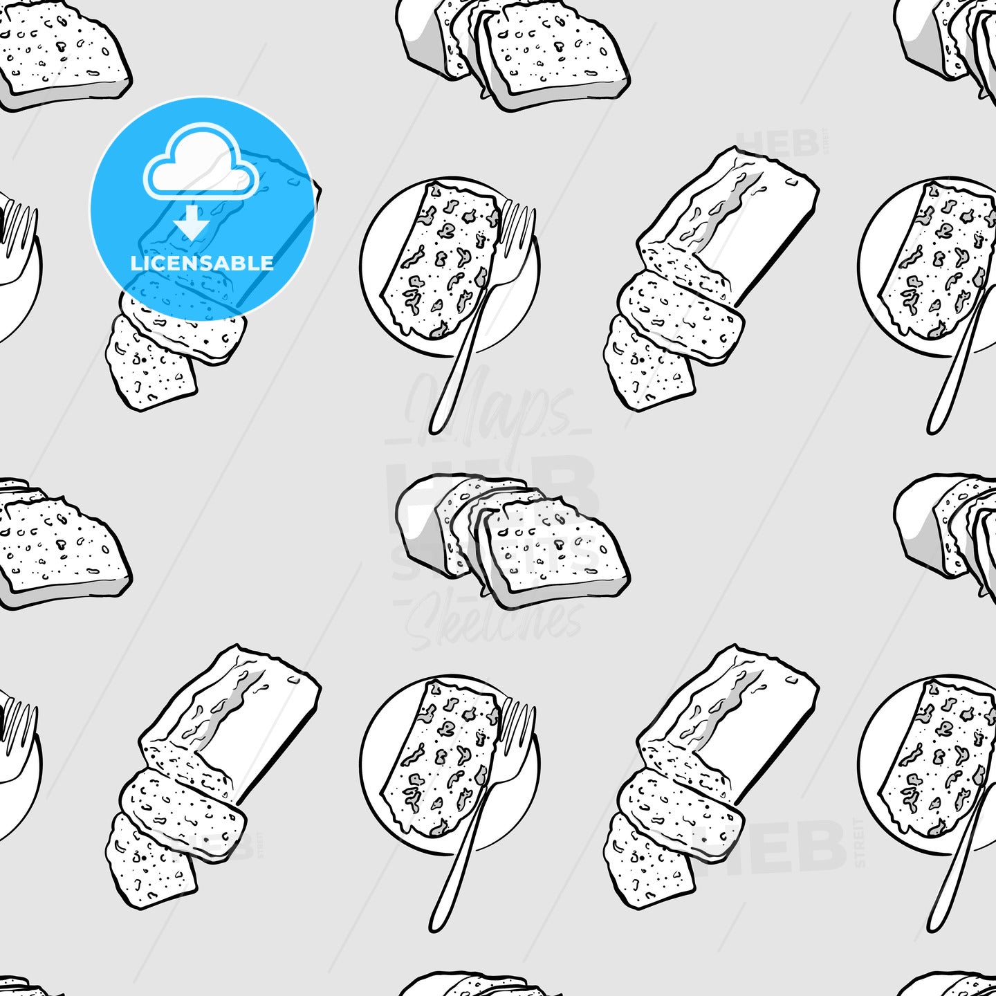 Carrot bread seamless pattern greyscale drawing – instant download