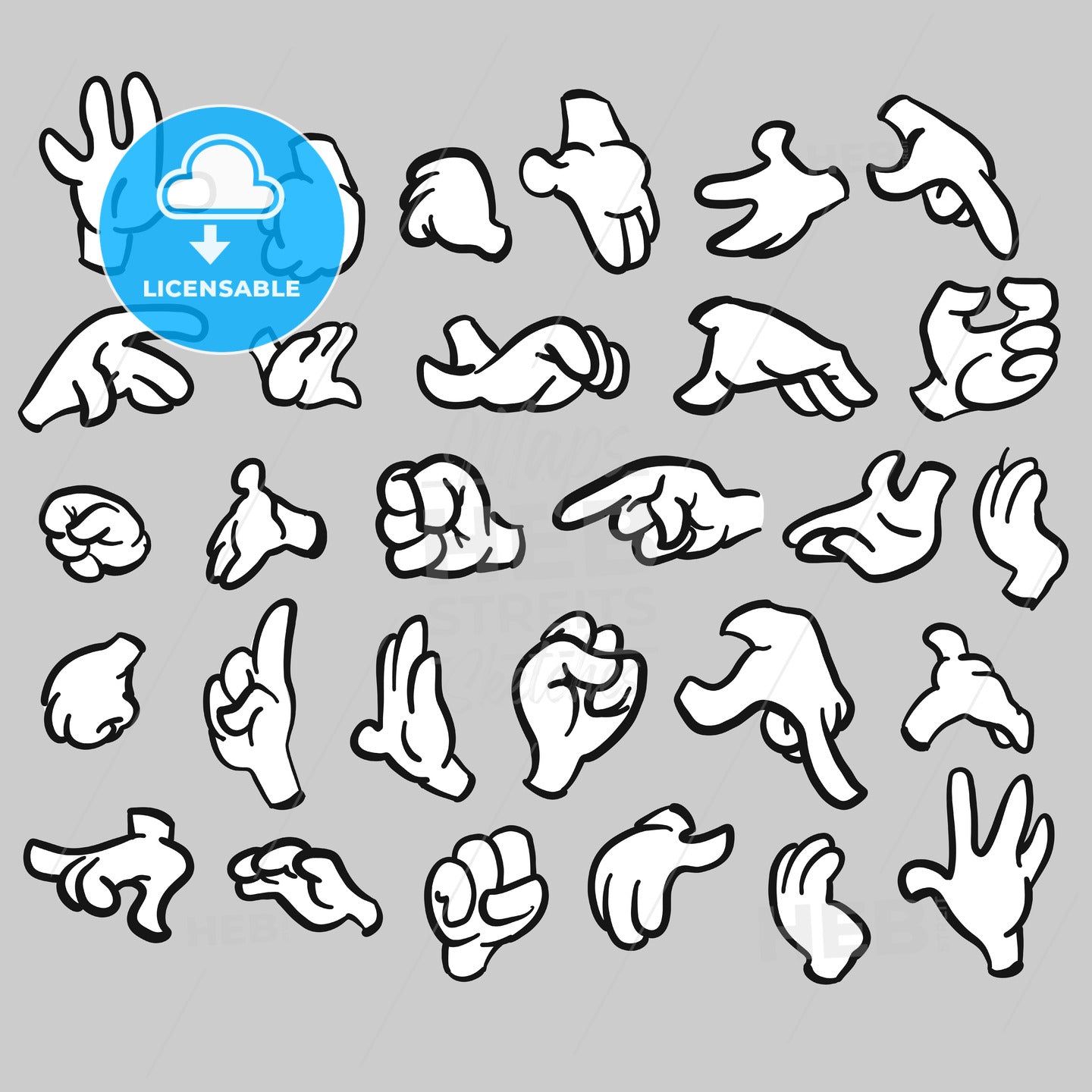 Cartoon hands gesture collection, filled – instant download