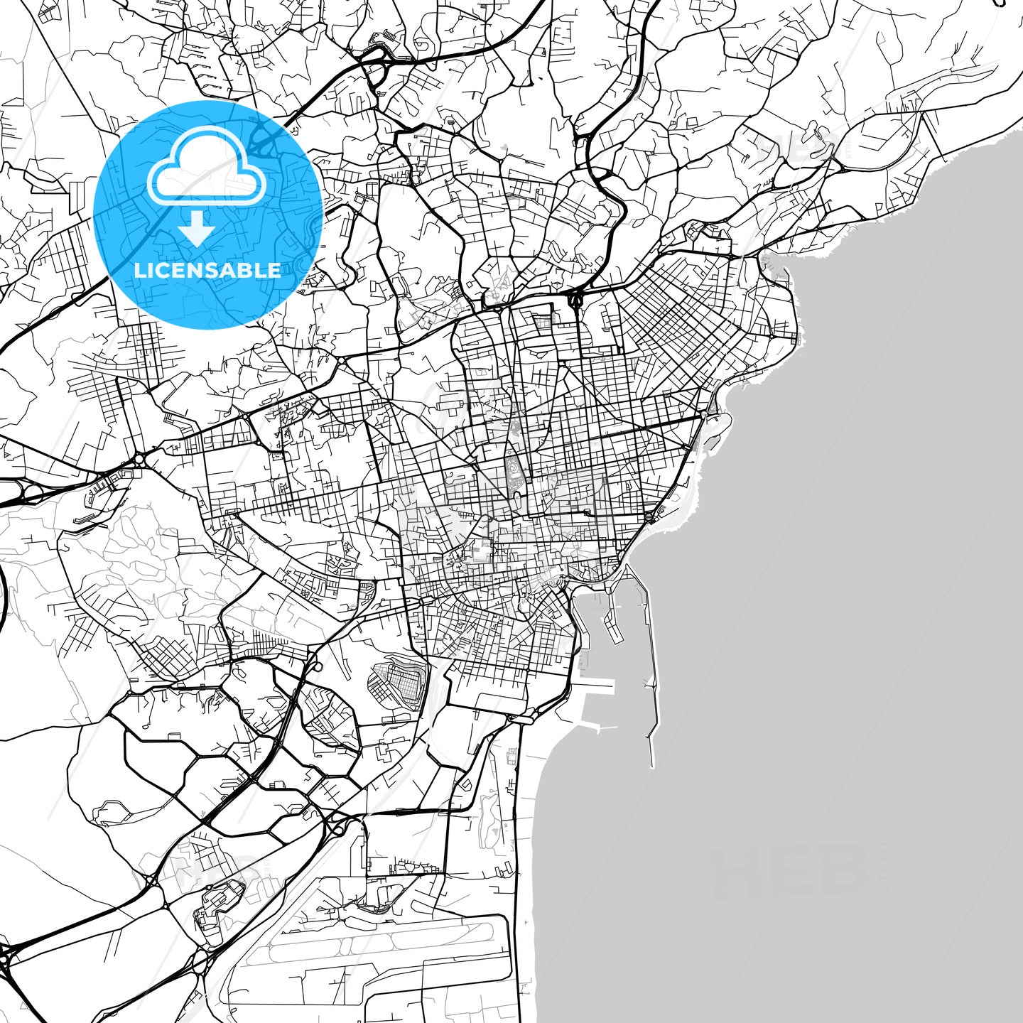 Catania, Sicily, downtown map, light