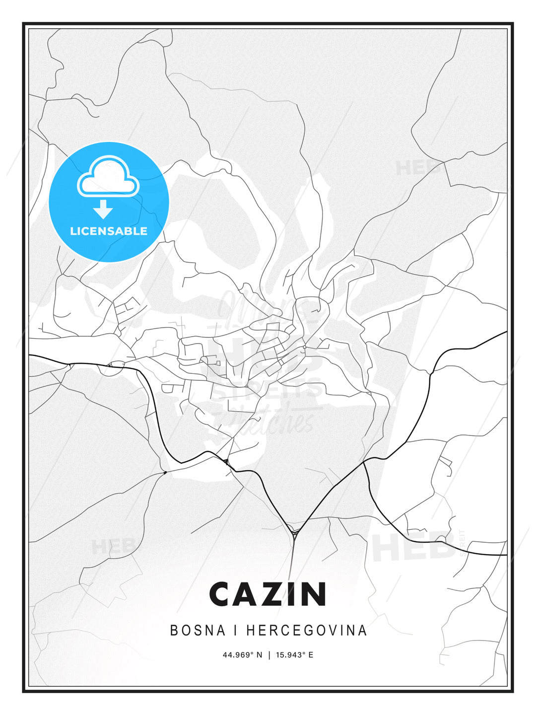 Cazin, Bosnia and Herzegovina, Modern Print Template in Various Formats - HEBSTREITS Sketches