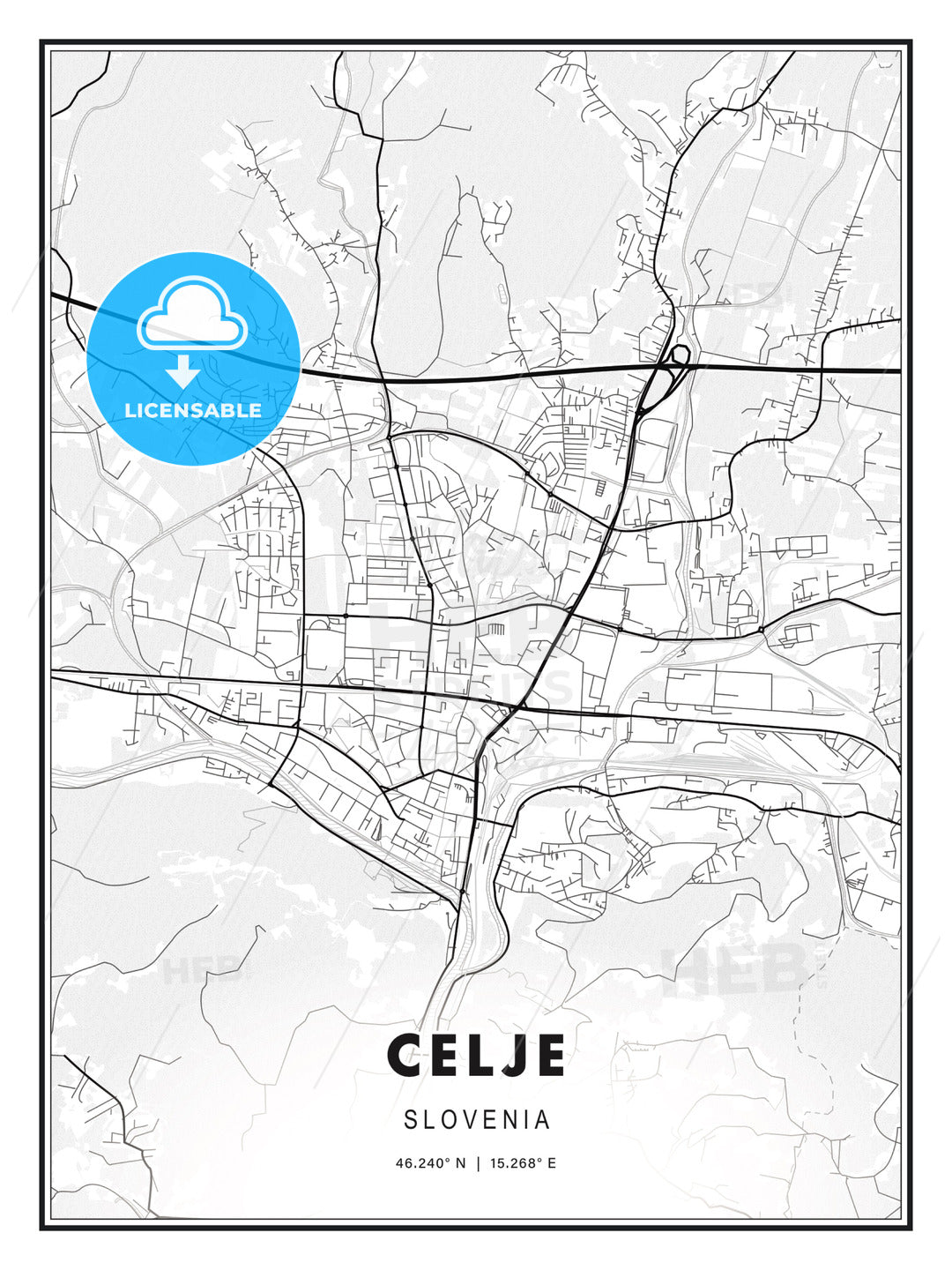Celje, Slovenia, Modern Print Template in Various Formats - HEBSTREITS Sketches