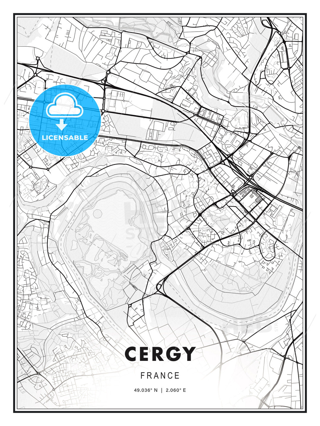 Cergy, France, Modern Print Template in Various Formats - HEBSTREITS Sketches