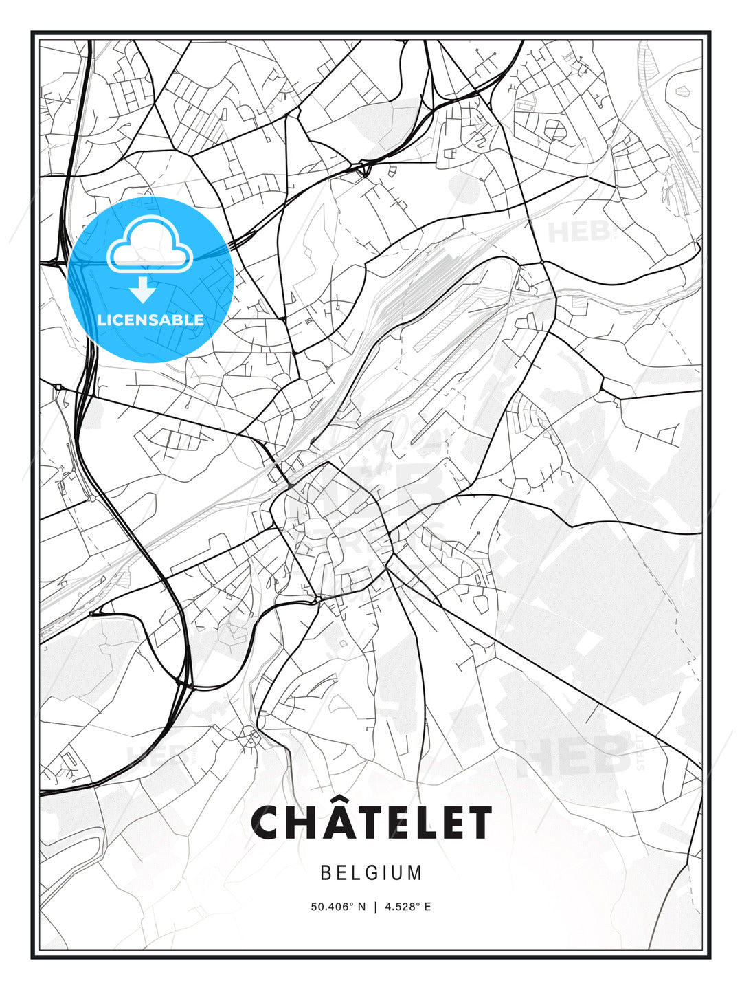 Châtelet, Belgium, Modern Print Template in Various Formats - HEBSTREITS Sketches