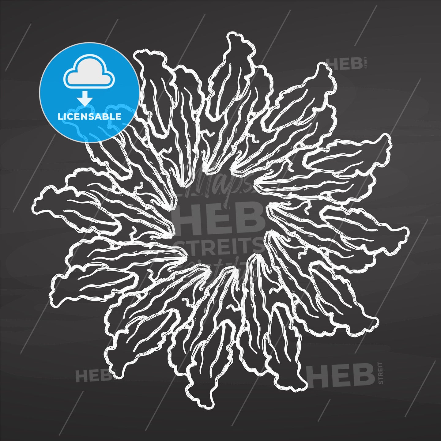 Chalk sketch of Lettuce arranged in a circle on a chalkboard – instant download
