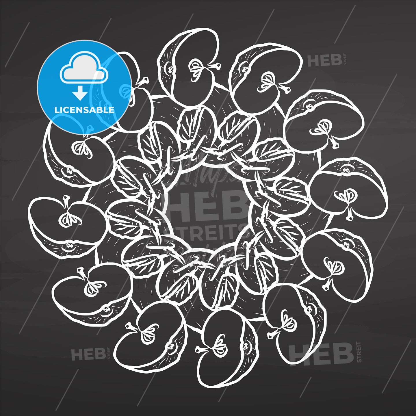 Chalk sketch of apples arranged in a circle on a chalkboard – instant download