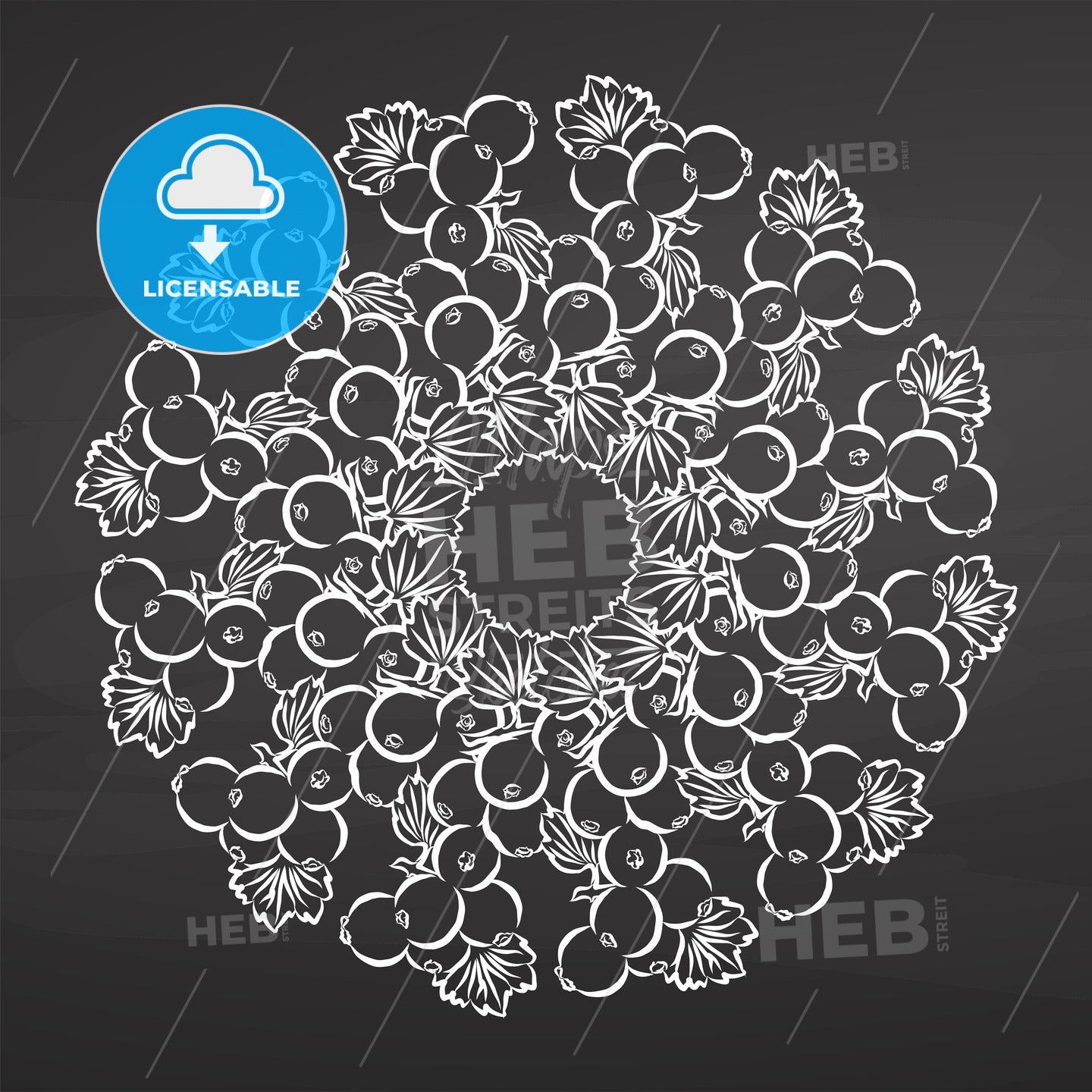 Chalk sketch of currants arranged in a circle on a chalkboard – instant download