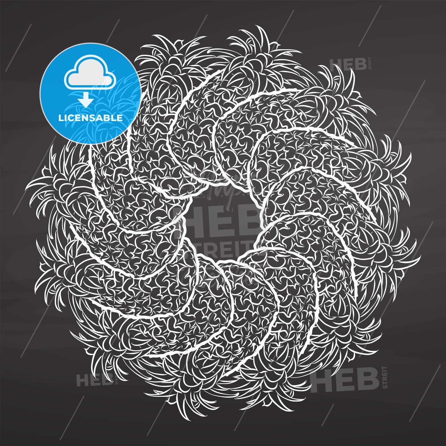 Chalk sketch of pineapples arranged in a circle on a chalkboard – instant download