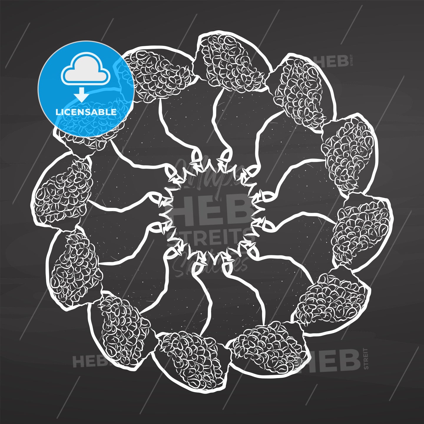 Chalk sketch of pomegranates arranged in a circle on a chalkboard – instant download