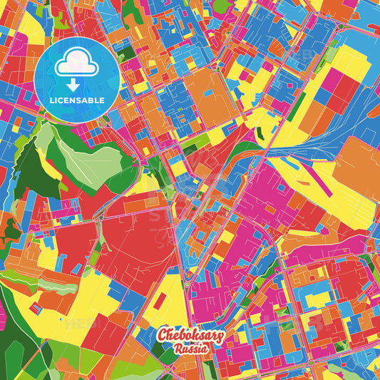 Cheboksary, Russia Crazy Colorful Street Map Poster Template - HEBSTREITS Sketches