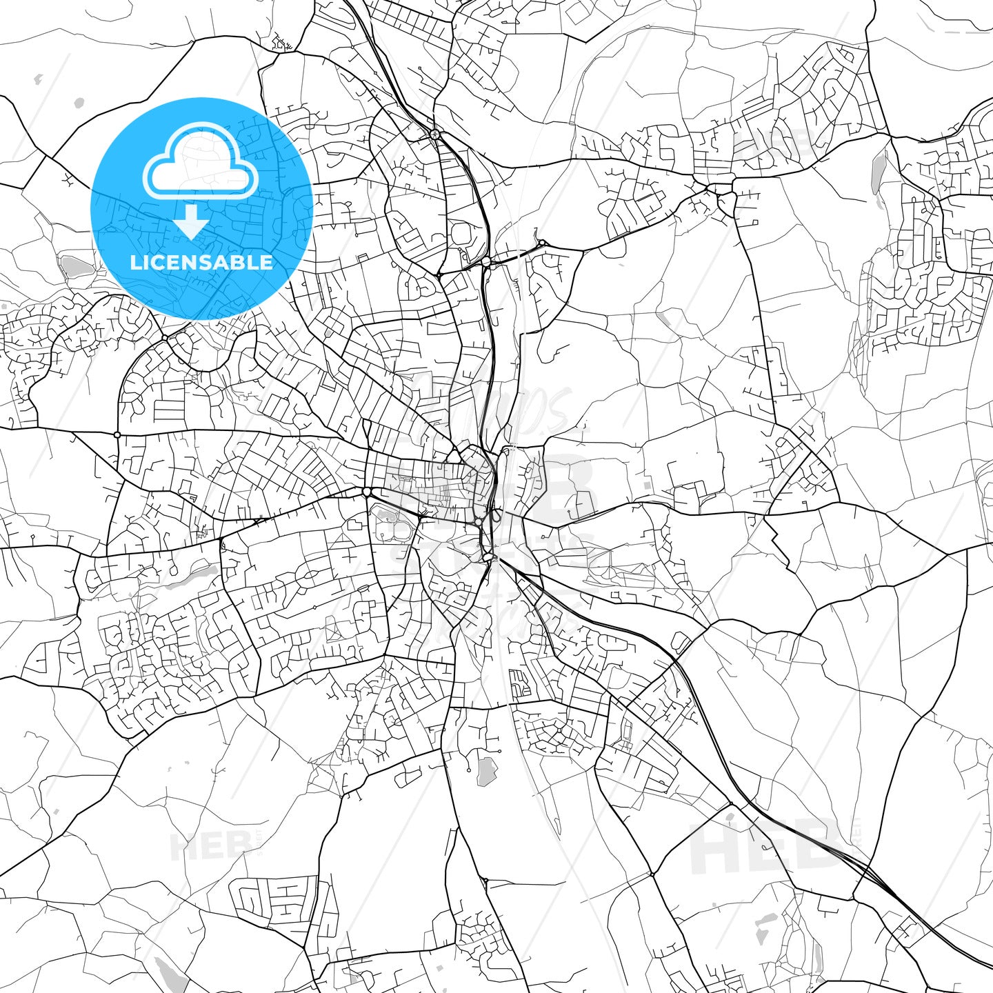 Chesterfield, England, UK, Vector Map - Light