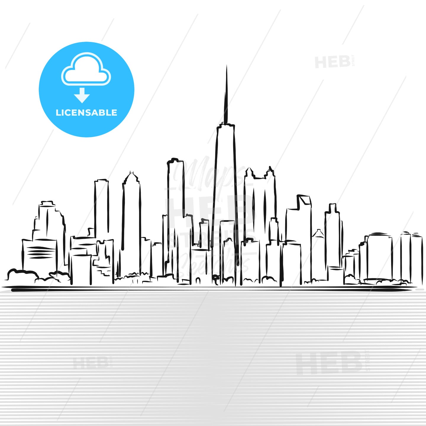 Chicago Skylinie Sketch. View from Michigan Lake – instant download