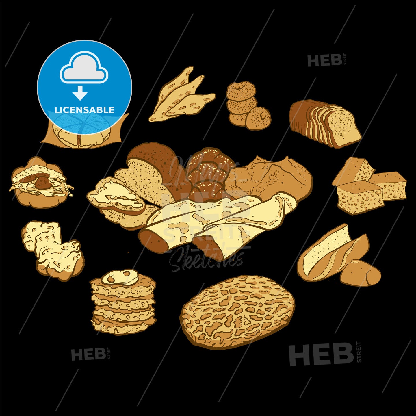 Circle shape composition from hand drawn bread on blackboard – instant download