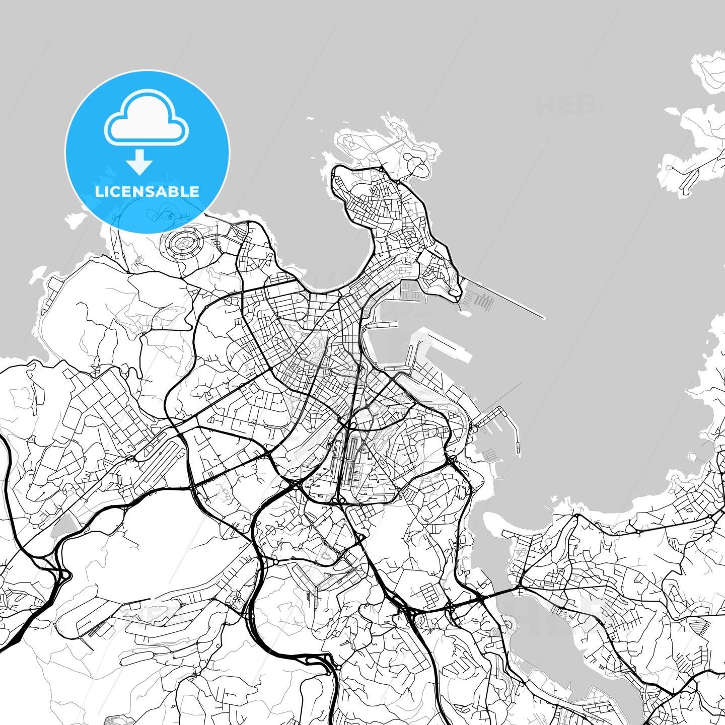 City map of A Coruña–Oleiros–Arteixo, Spain, light version
