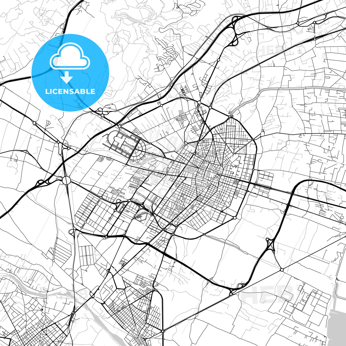 City map of Castellón de la Plana, Spain, light version