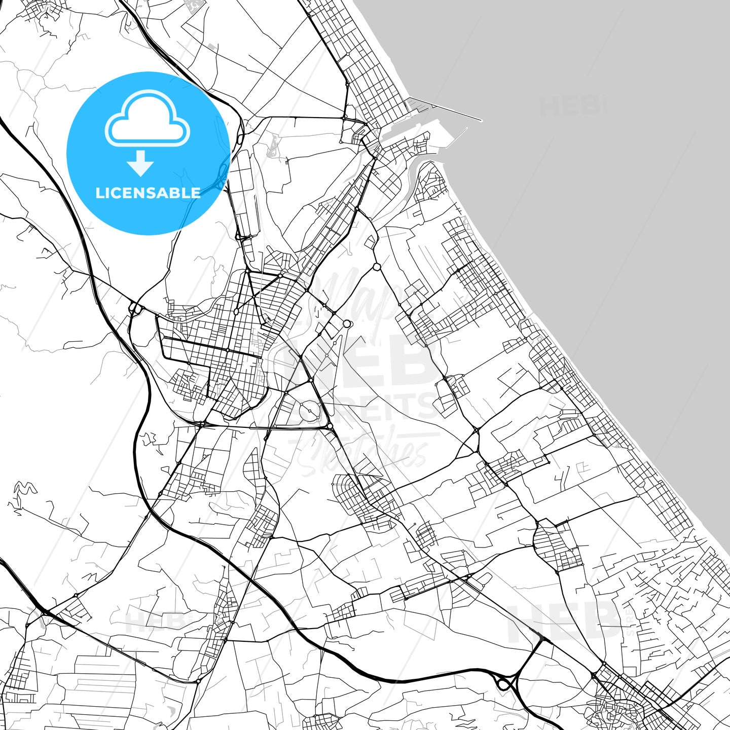 City map of Gandia–Oliva, Spain, light version