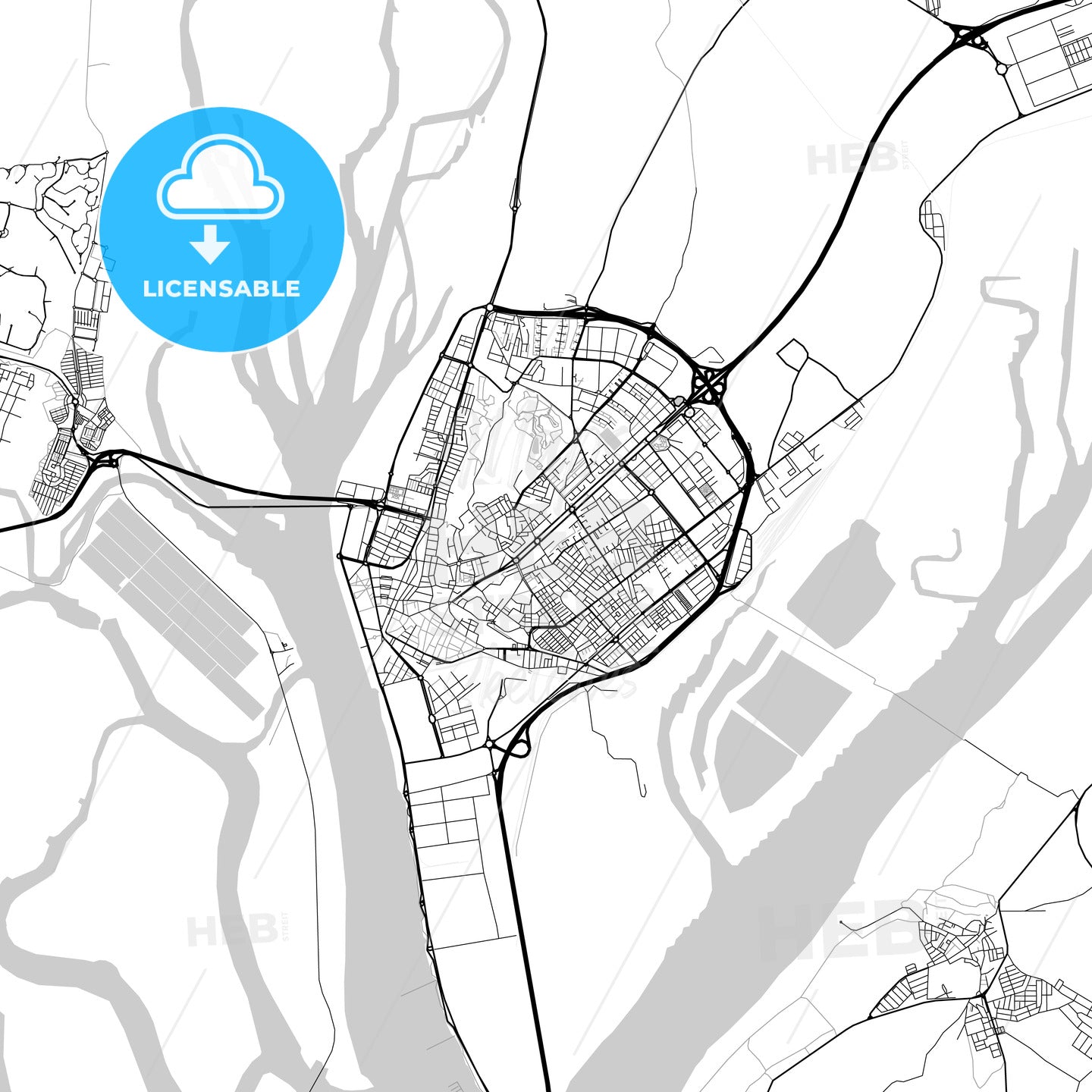 City map of Huelva, Spain, light version