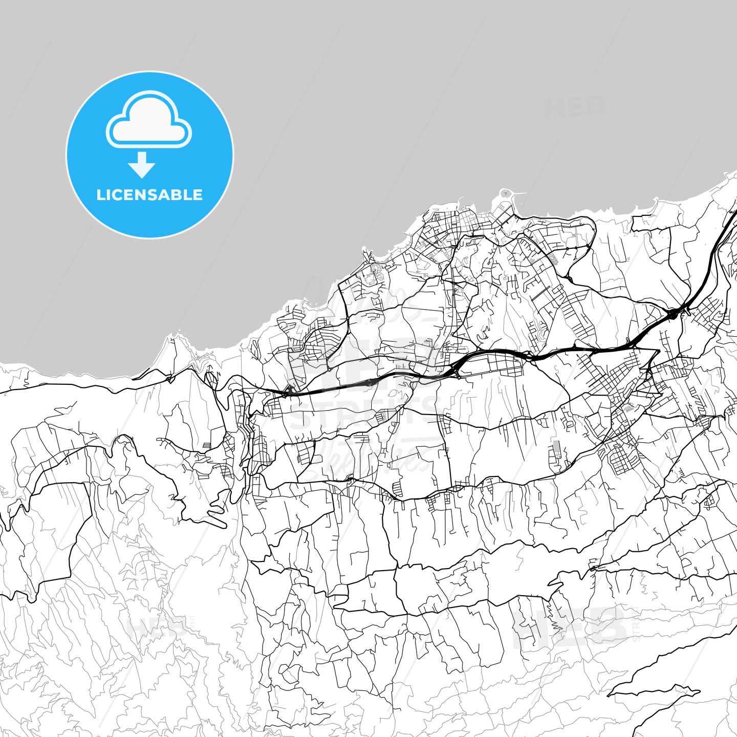 City map of La Orotava–Puerto de la Cruz–Los Realejos, Spain, light version