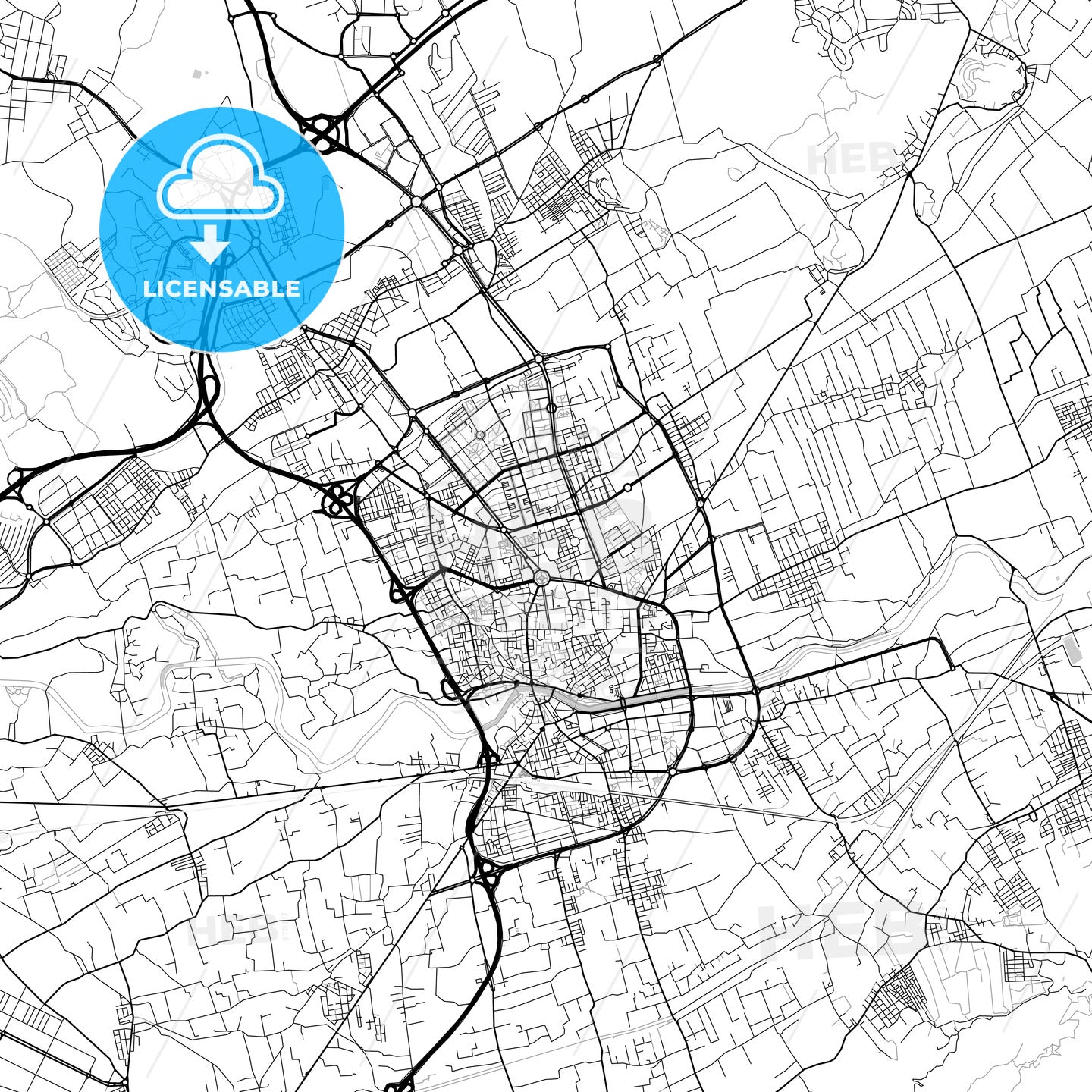 City map of Murcia, Spain, light version