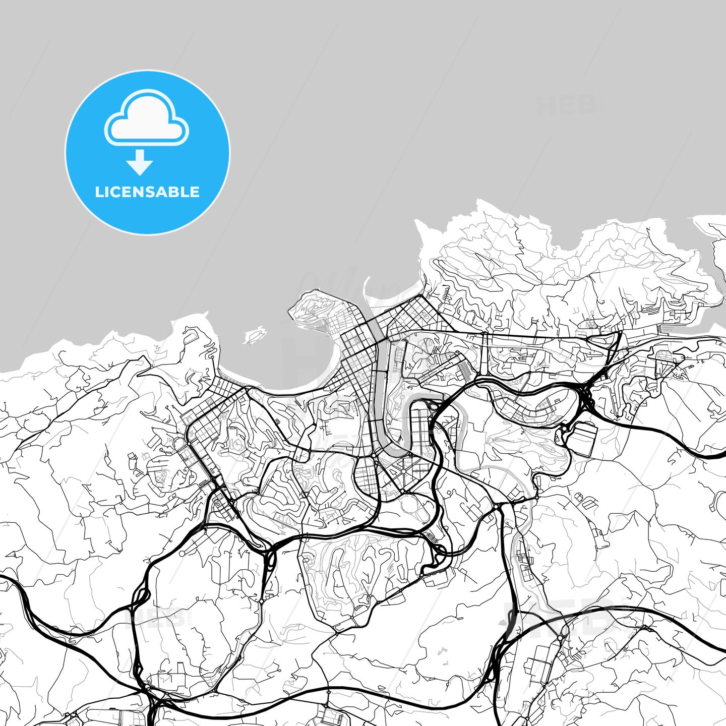 City map of San Sebastián, Spain, light version
