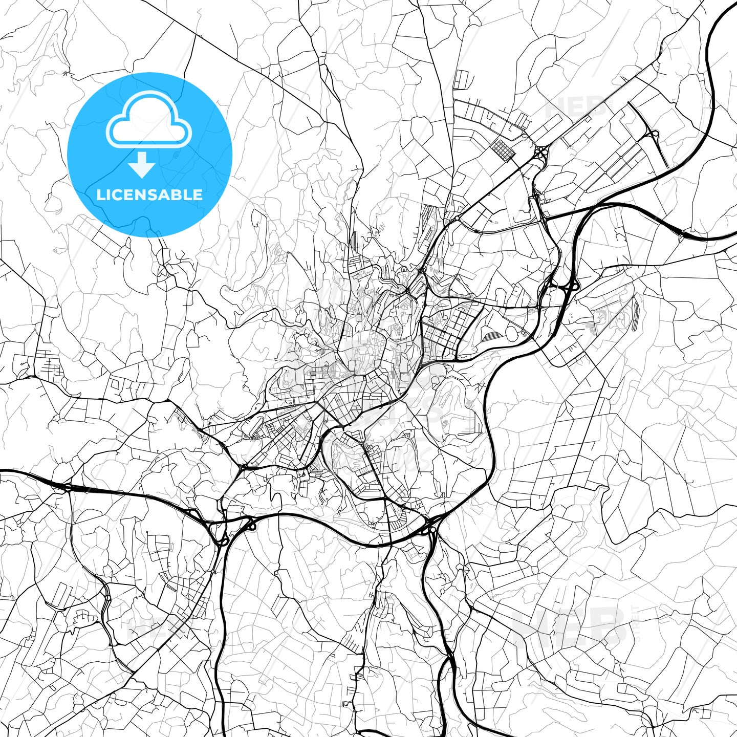 City map of Santiago de Compostela, Spain, light version