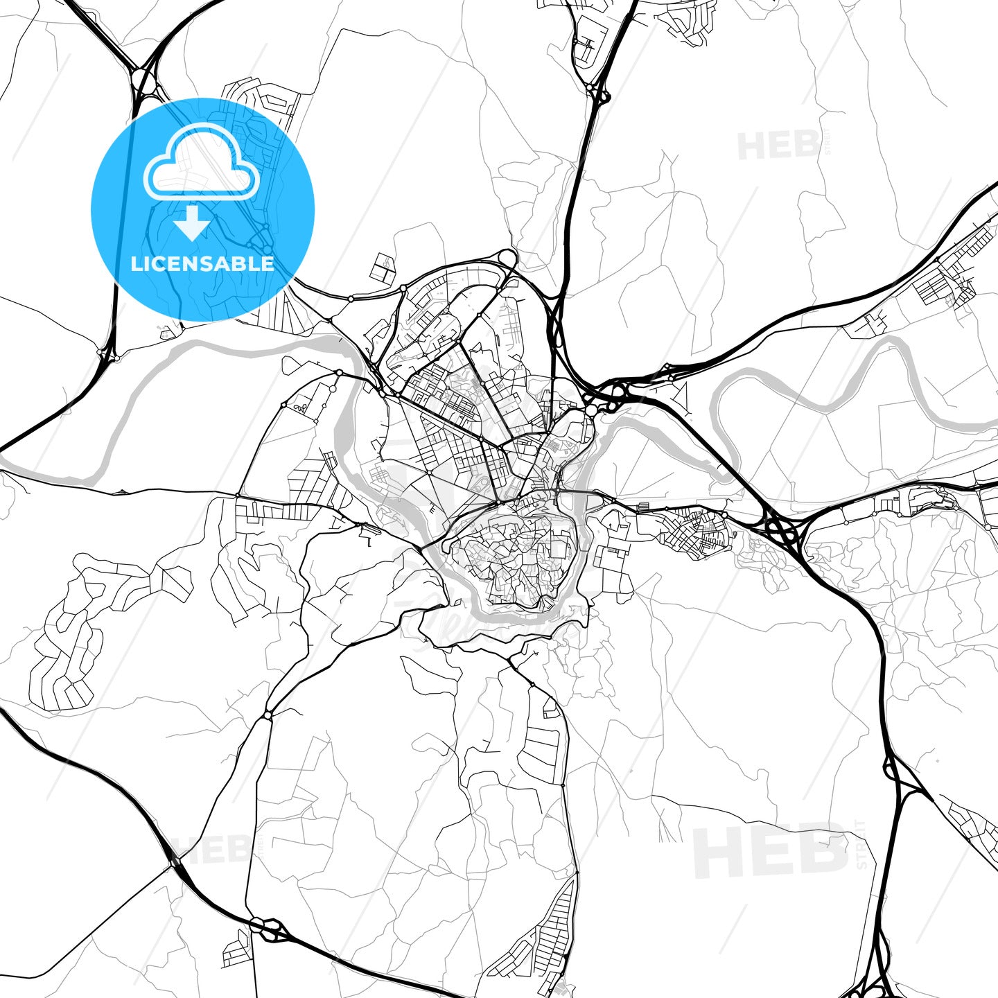 City map of Toledo, Spain, light version