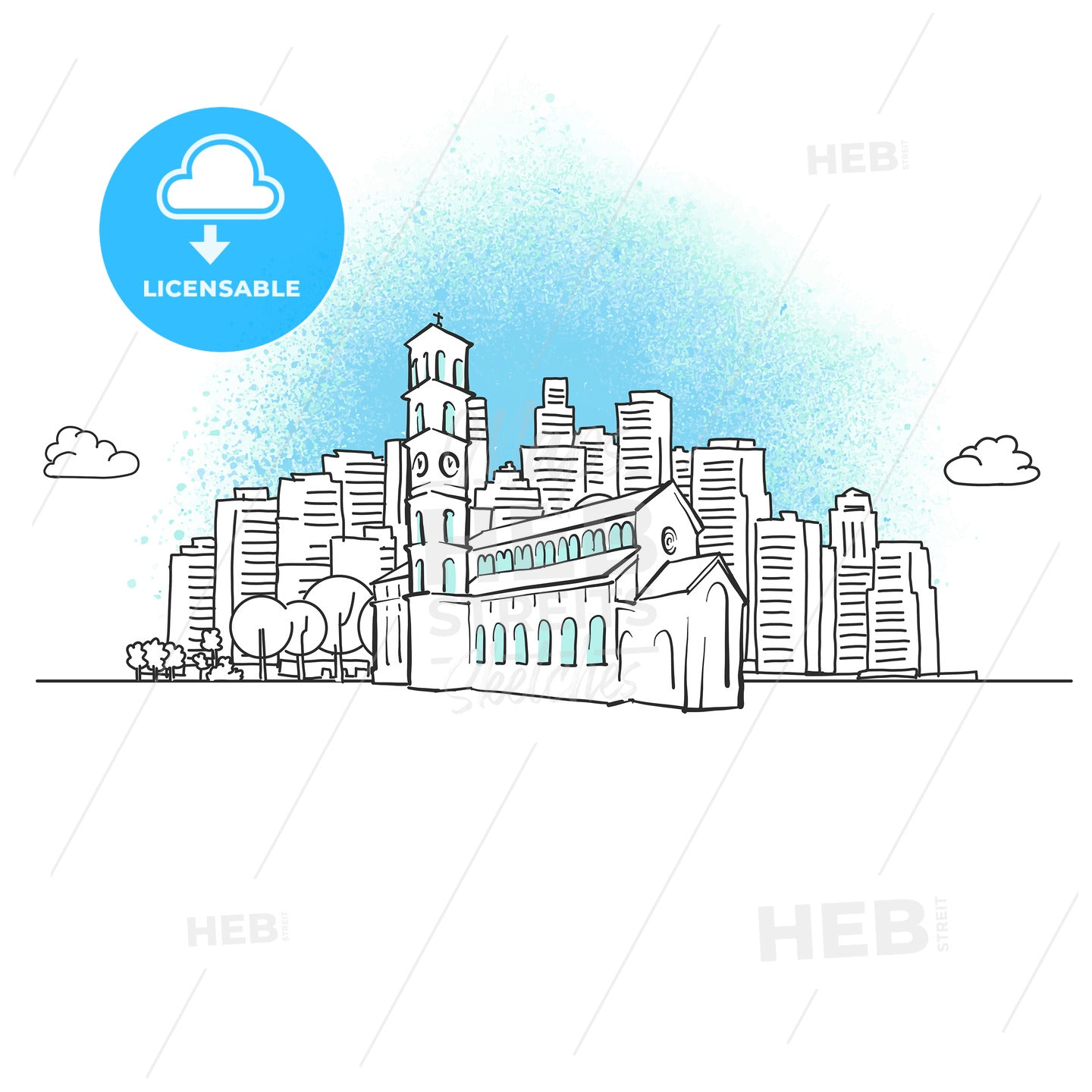 City skyline with Christian church – instant download