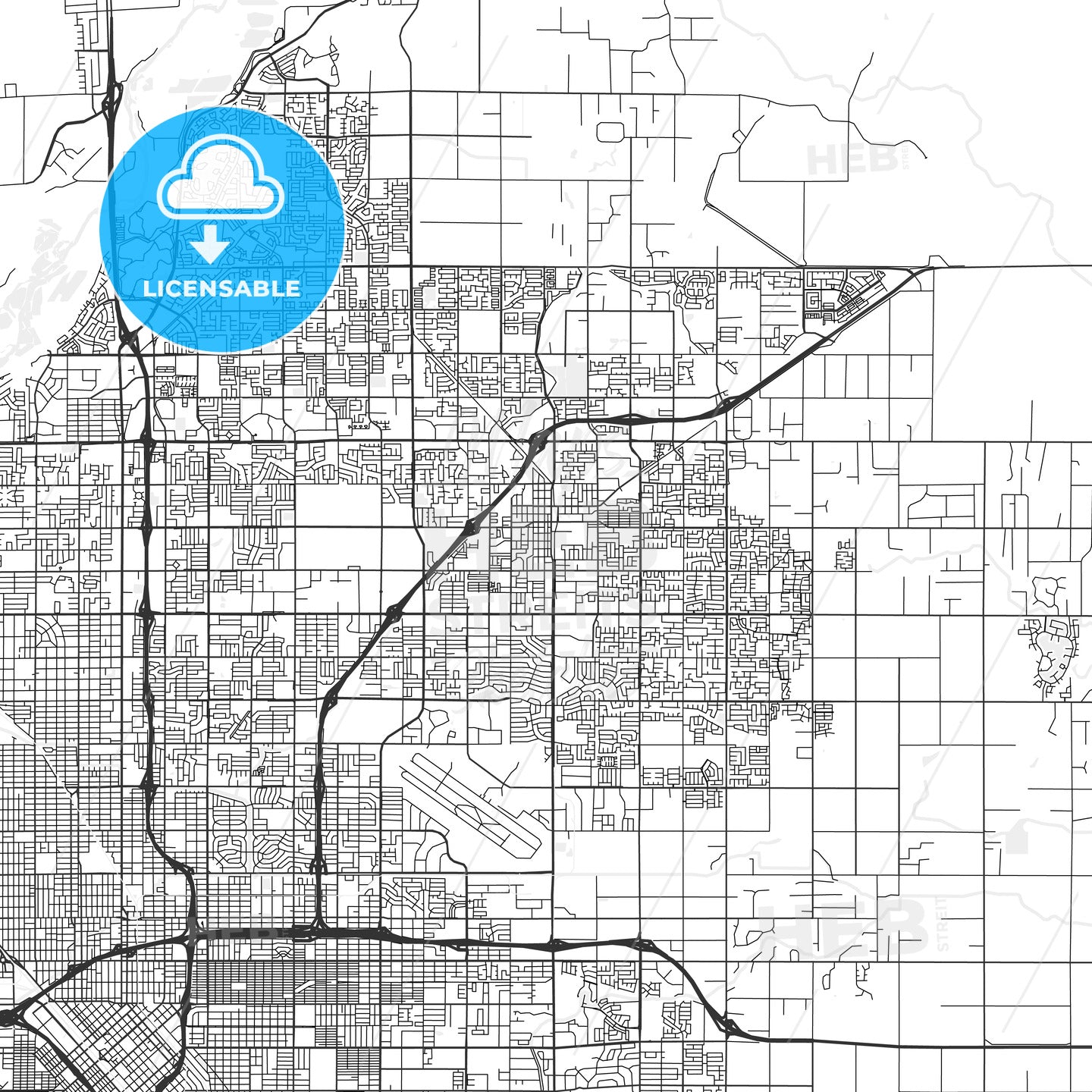 Las Vegas Downtown Map, Digital Vector