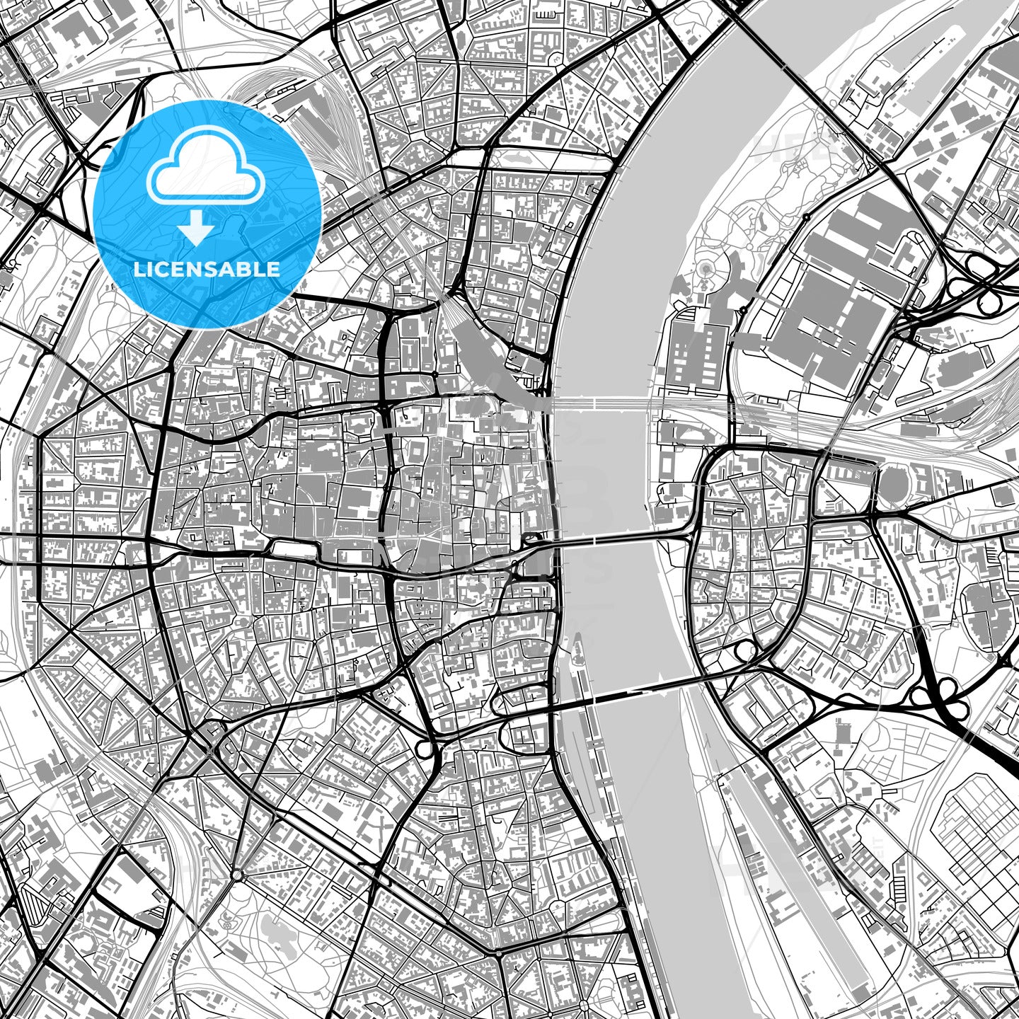Cologne, downtown, downtown map with buildings, light