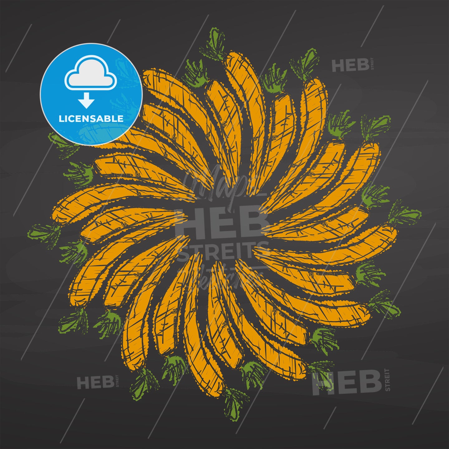 Colorful Carrots arranged in a circle on a blackboard – instant download
