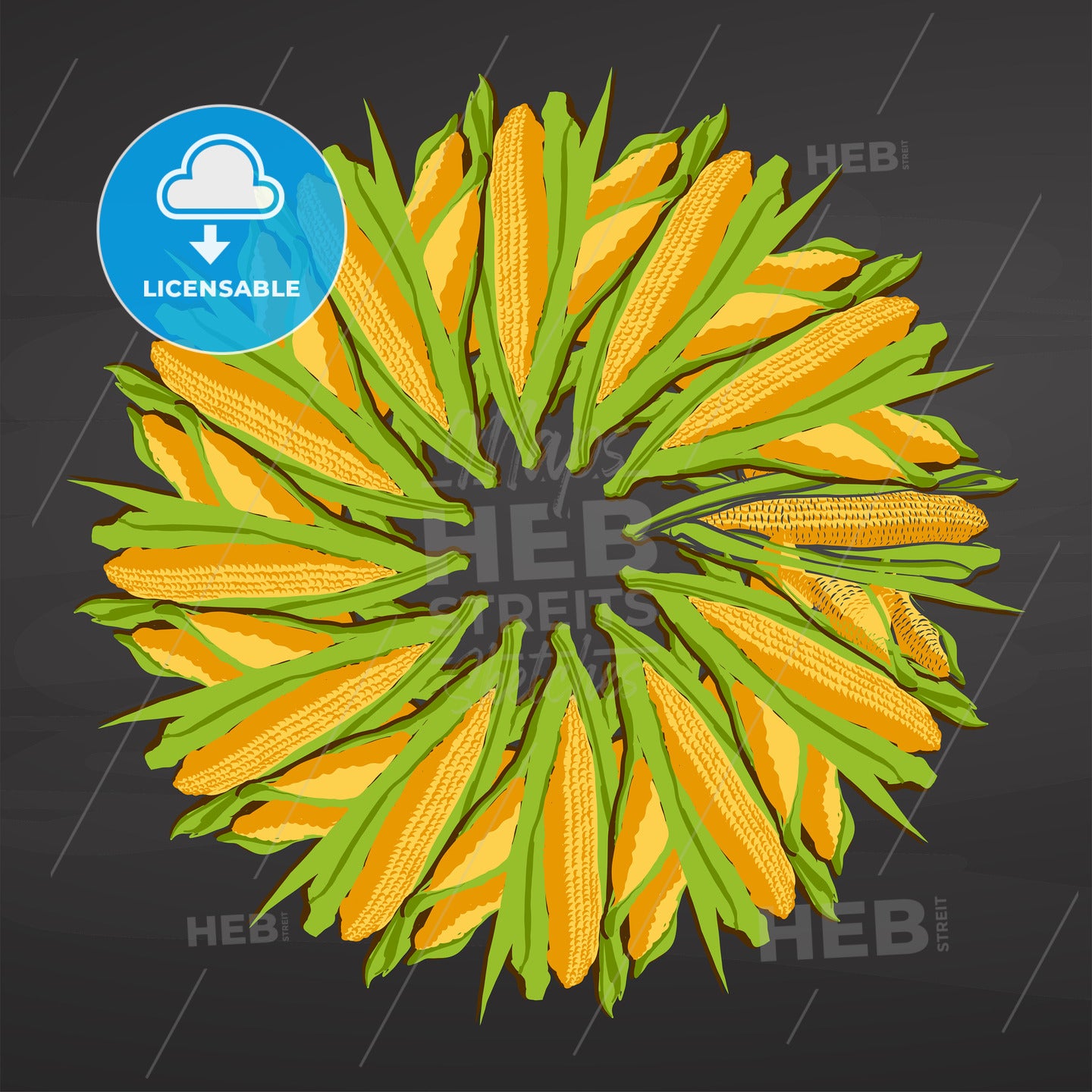 Colorful Corncob arranged in a circle on a blackboard – instant download