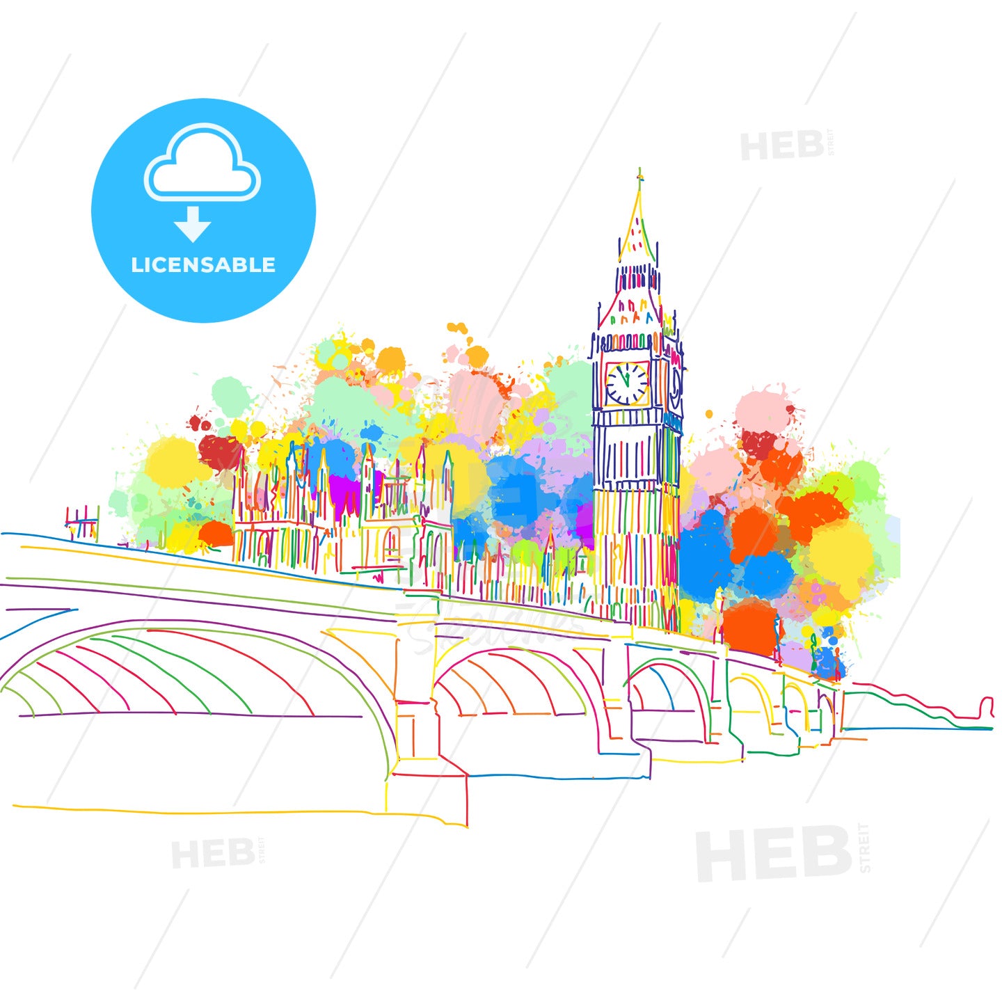 Colorful Landmark Sketch of London – instant download