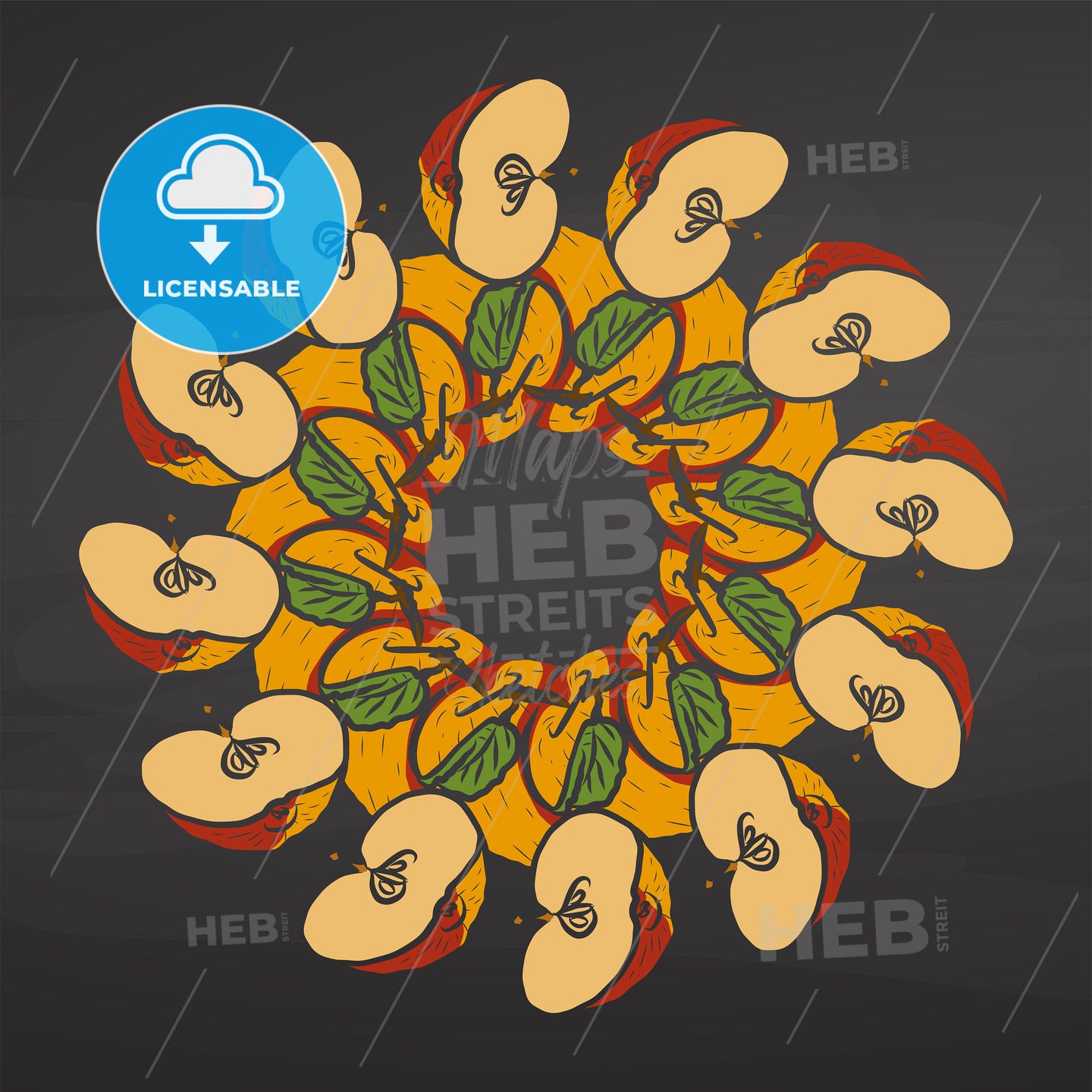 Colorful apples arranged in a circle on a blackboard – instant download