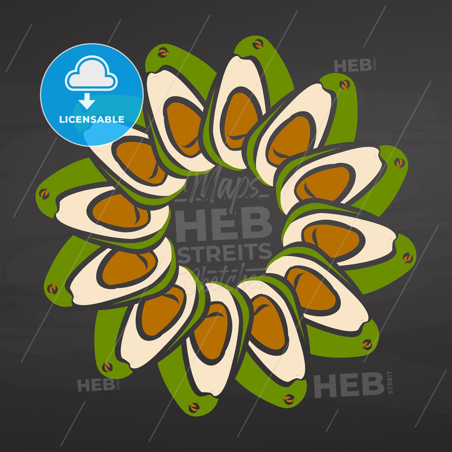 Colorful avocados arranged in a circle on a blackboard – instant download