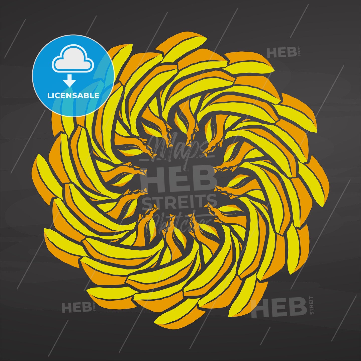 Colorful bananas arranged in a circle on a blackboard – instant download