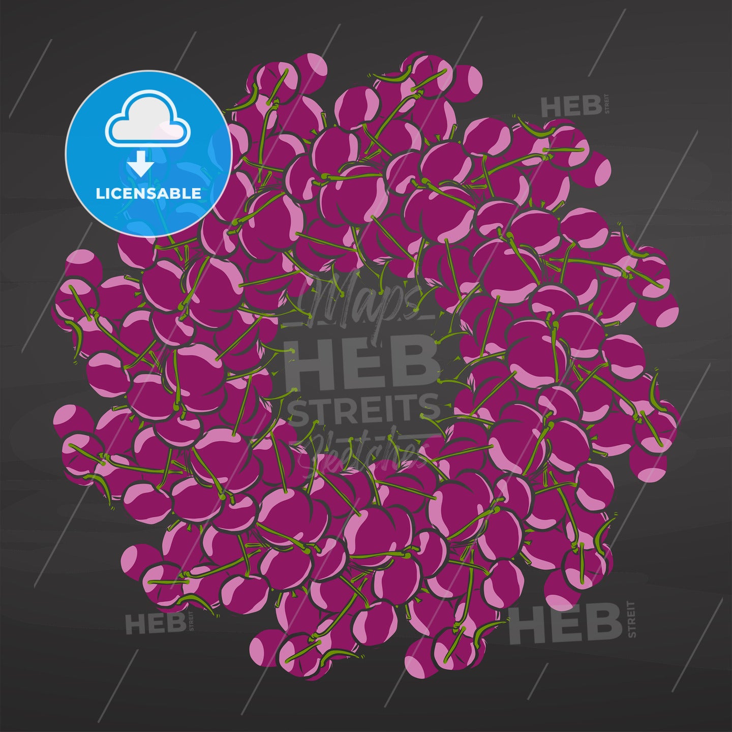 Colorful cherries arranged in a circle on a blackboard – instant download