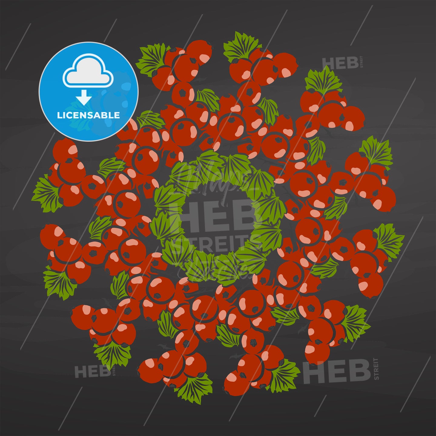 Colorful currants arranged in a circle on a blackboard – instant download