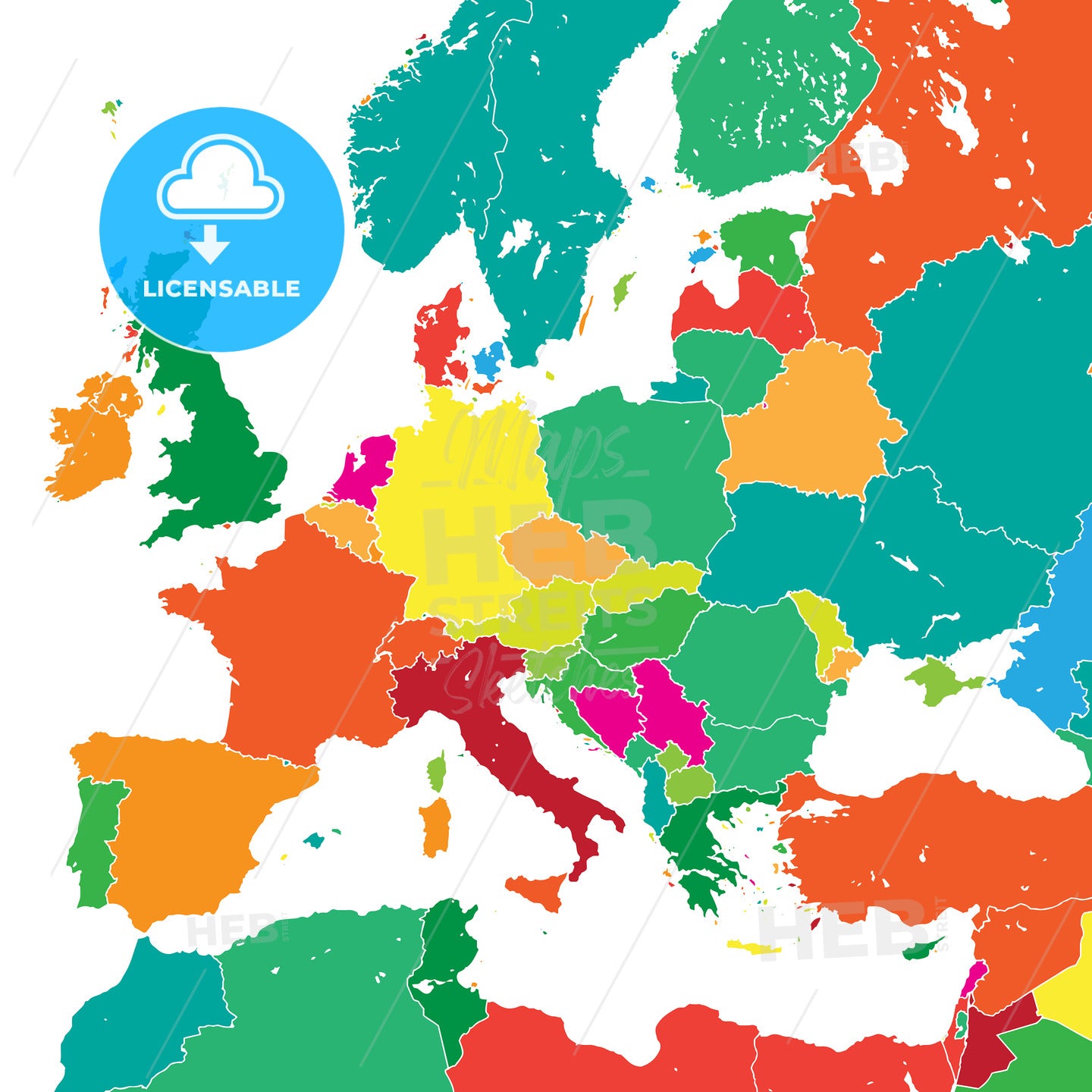 Colorful map of Europe