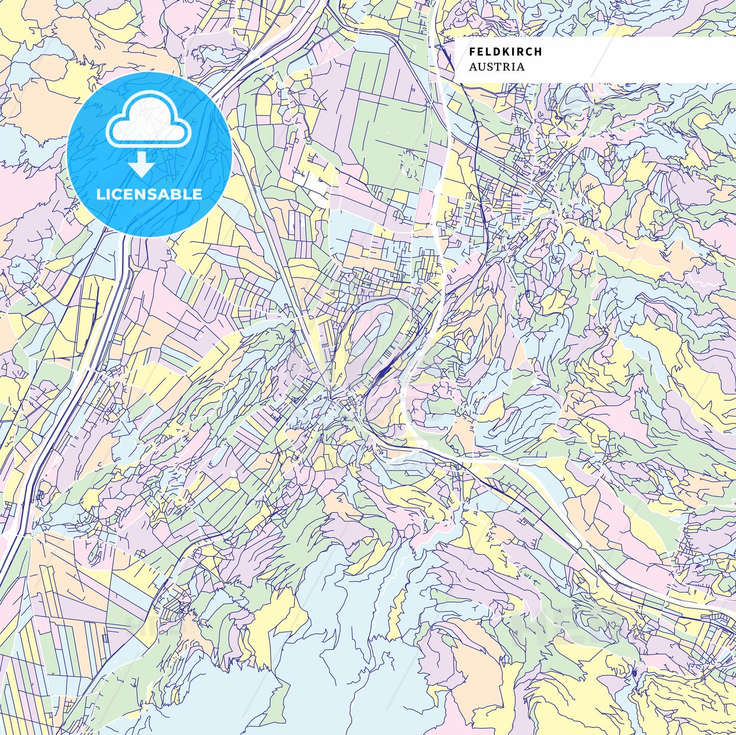 Colorful map of Feldkirch, Austria