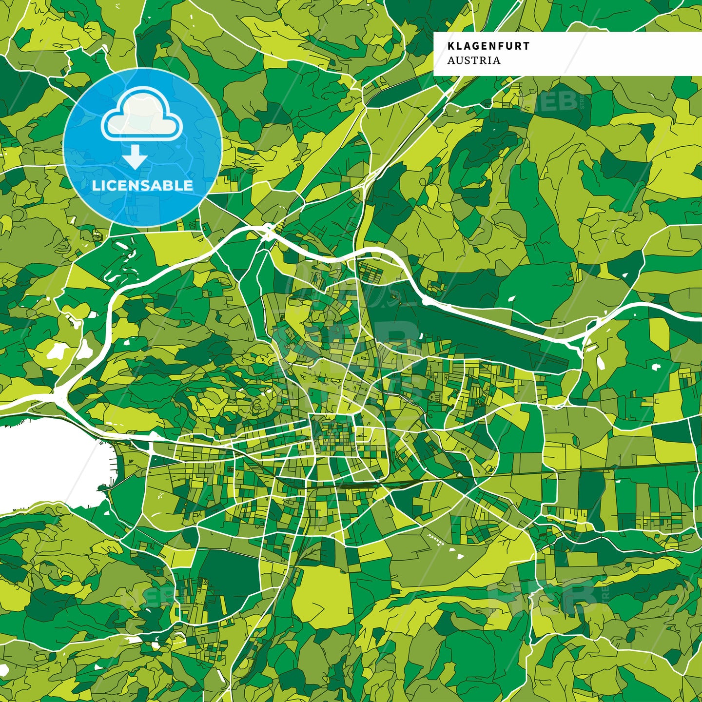 Colorful map of Klagenfurt, Austria